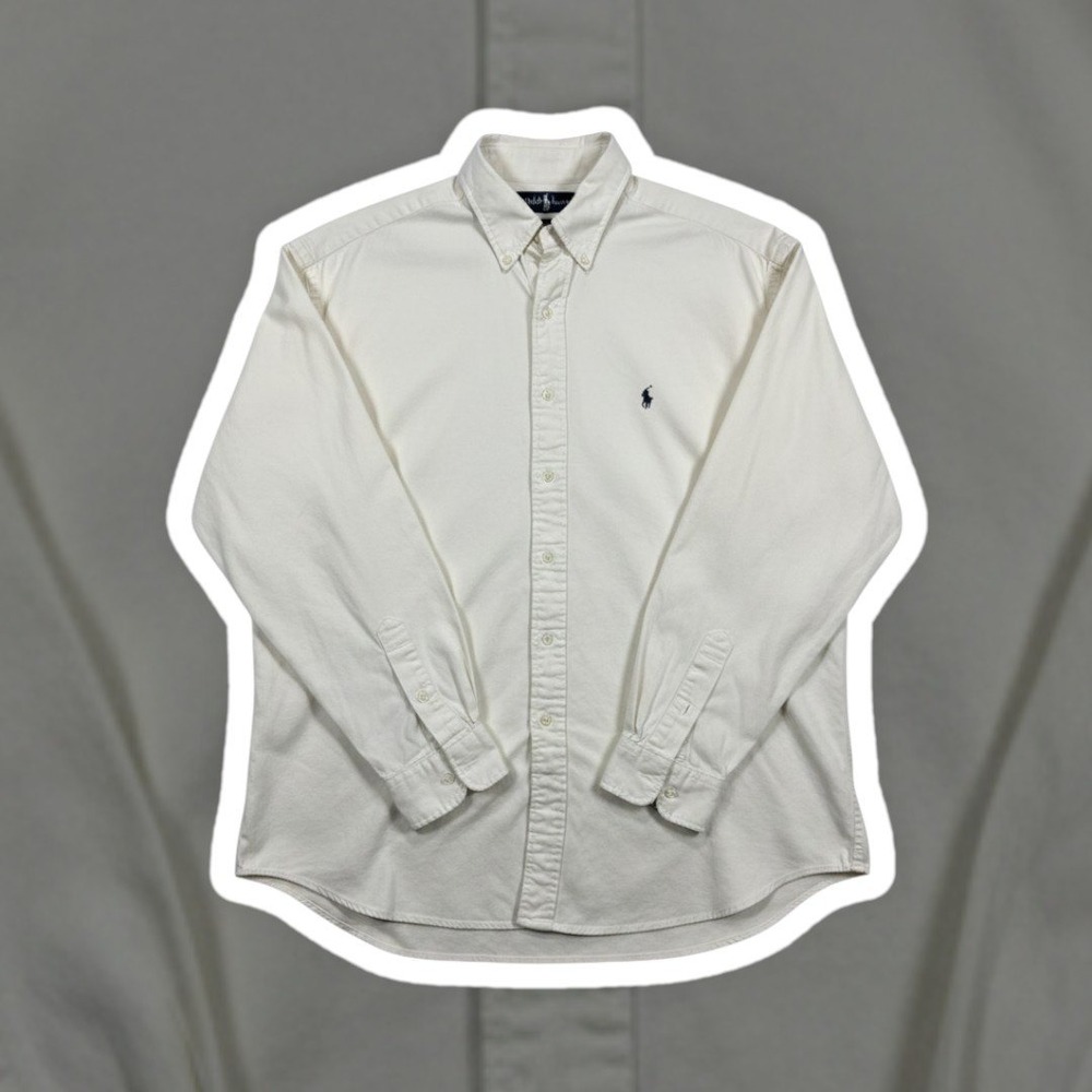 Polo Ralph Lauren Blaire Mens XL Off White Cotton Twill Button Down Shirt LS